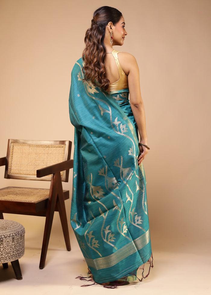Green Tussar Silk Saree With Blouse Piece