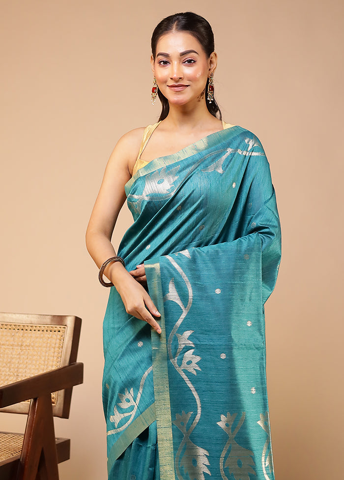 Green Tussar Silk Saree With Blouse Piece