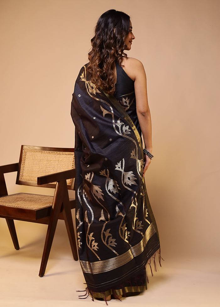 Black Tussar Silk Saree With Blouse Piece
