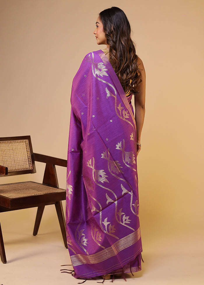 Purple Tussar Silk Saree With Blouse Piece