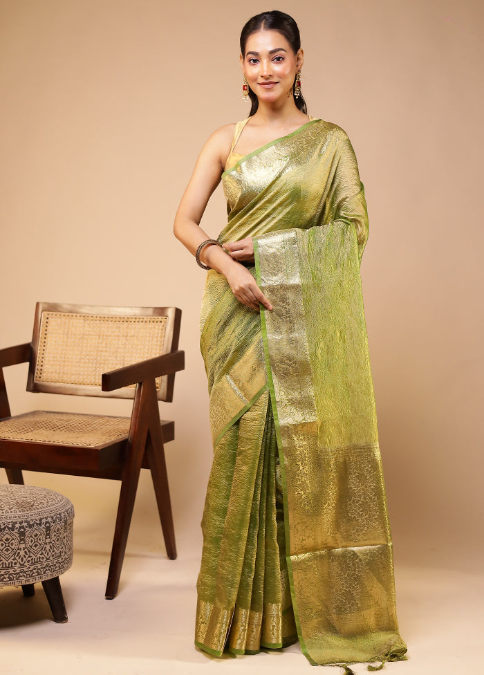 Green Tissue Silk Saree With Blouse Piece