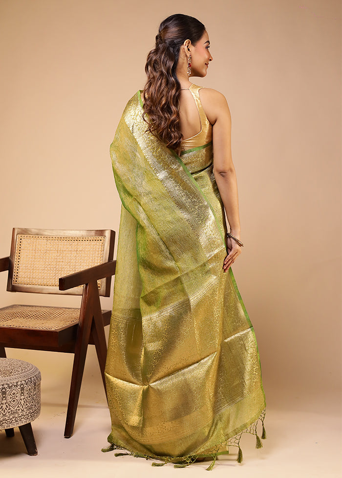 Green Tissue Silk Saree With Blouse Piece