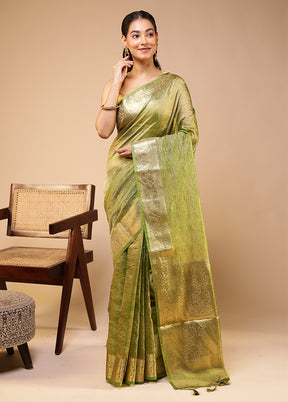 Green Tissue Silk Saree With Blouse Piece