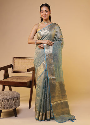 Blue Tissue Silk Saree With Blouse Piece