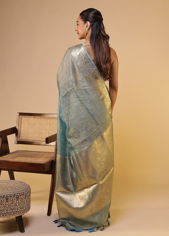 Blue Tissue Silk Saree With Blouse Piece