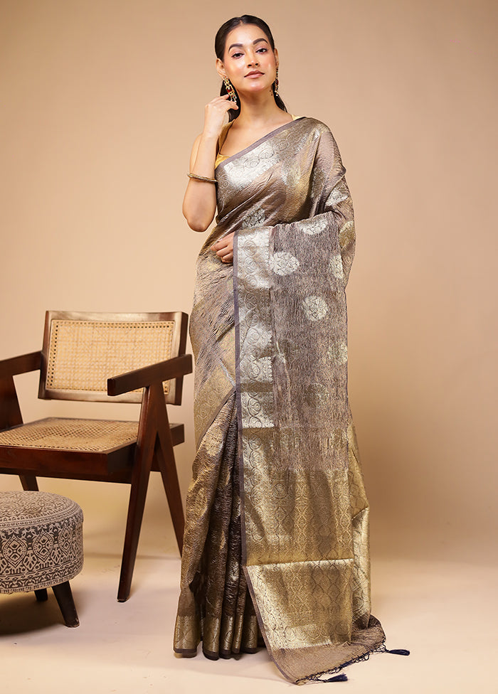 Grey Tissue Silk Saree With Blouse Piece