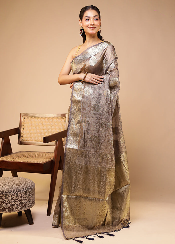 Grey Tissue Silk Saree With Blouse Piece