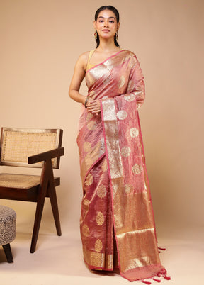 Pink Tissue Silk Saree With Blouse Piece