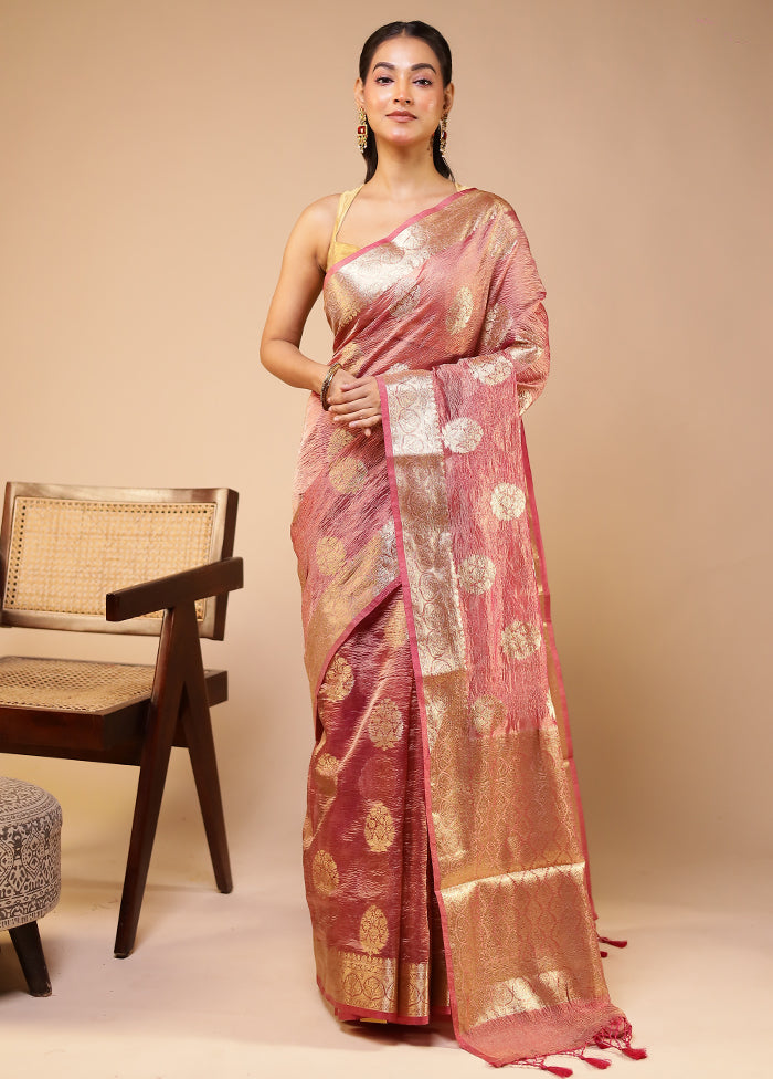 Pink Tissue Silk Saree With Blouse Piece