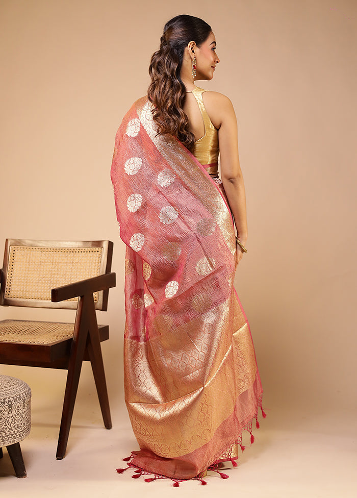 Pink Tissue Silk Saree With Blouse Piece