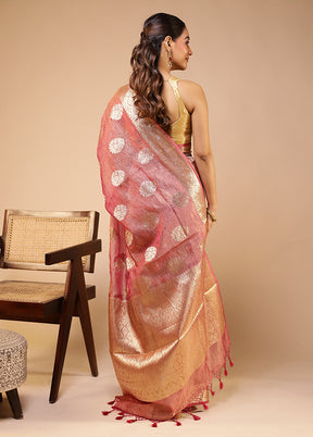 Pink Tissue Silk Saree With Blouse Piece