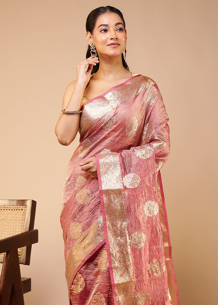 Pink Tissue Silk Saree With Blouse Piece