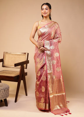 Pink Tissue Silk Saree With Blouse Piece