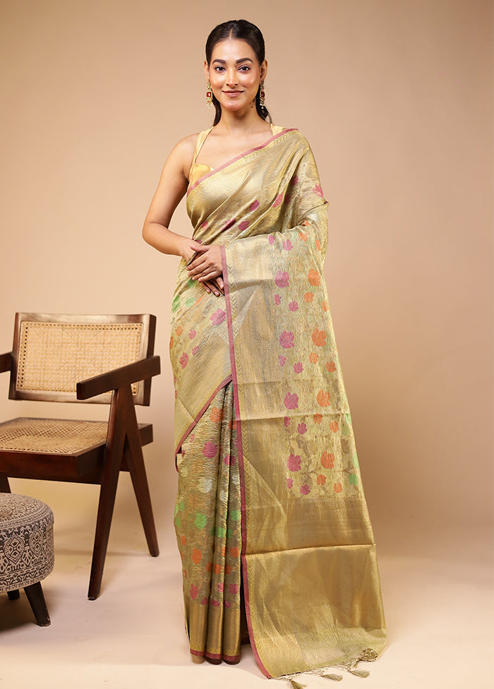 Green Tissue Silk Saree With Blouse Piece