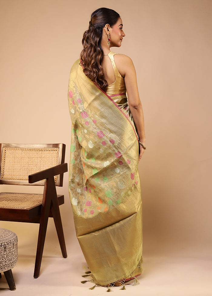 Green Tissue Silk Saree With Blouse Piece