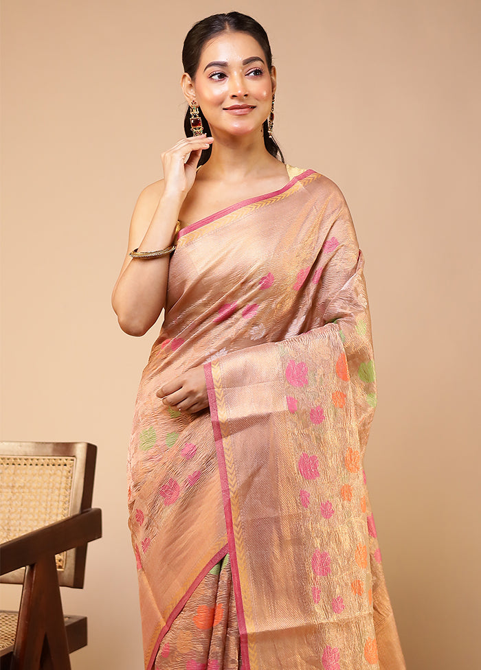 Cream Tissue Silk Saree With Blouse Piece