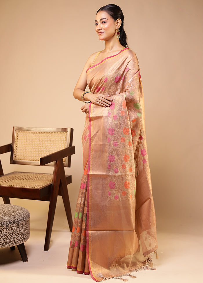 Cream Tissue Silk Saree With Blouse Piece