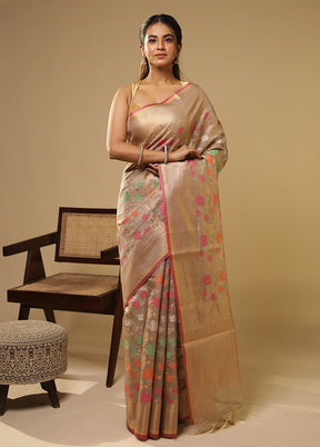 Cream Tissue Silk Saree With Blouse Piece
