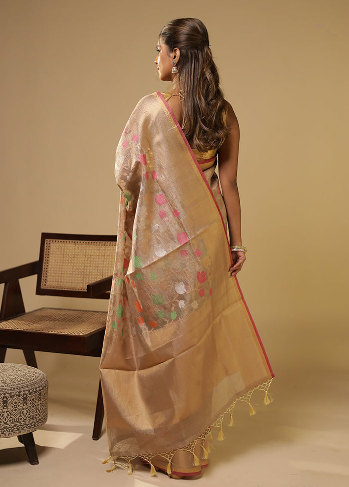 Cream Tissue Silk Saree With Blouse Piece