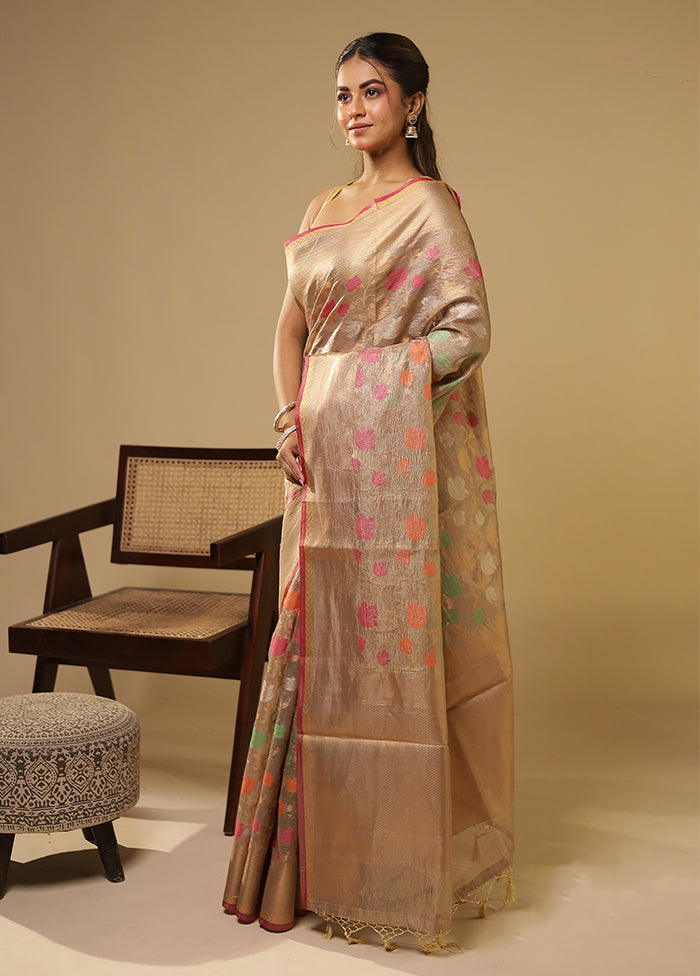 Cream Tissue Silk Saree With Blouse Piece