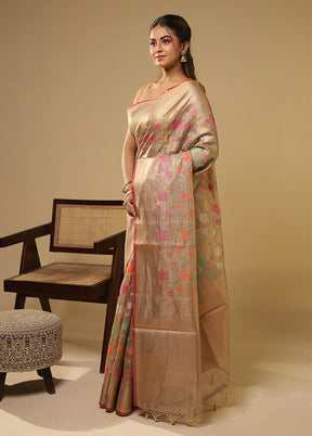 Cream Tissue Silk Saree With Blouse Piece