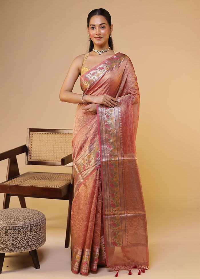 Pink Tissue Silk Saree With Blouse Piece