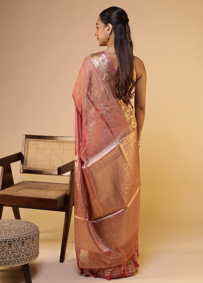 Pink Tissue Silk Saree With Blouse Piece