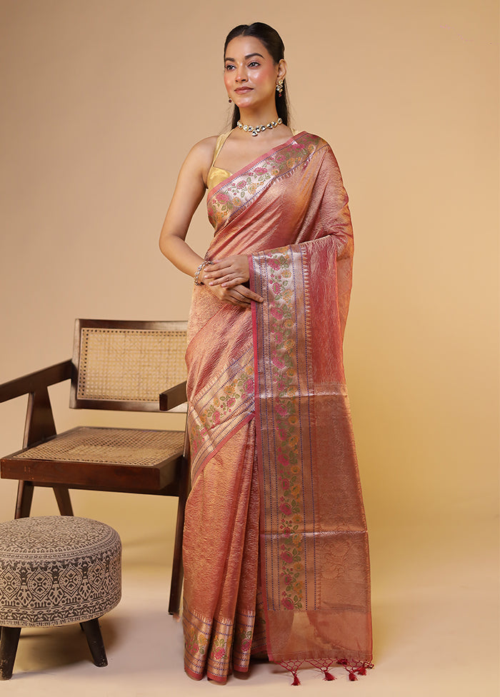 Pink Tissue Silk Saree With Blouse Piece