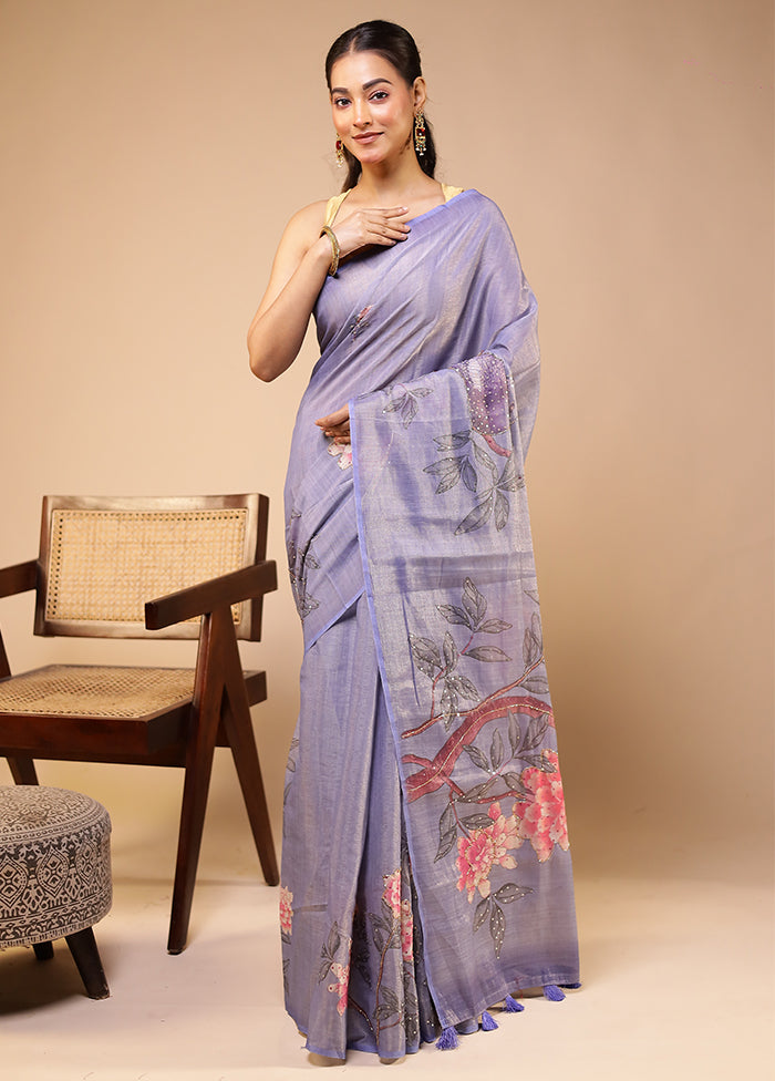 Purple Linen Silk Saree With Blouse Piece