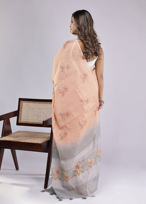 Grey Linen Silk Saree With Blouse Piece
