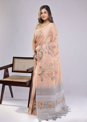 Grey Linen Silk Saree With Blouse Piece
