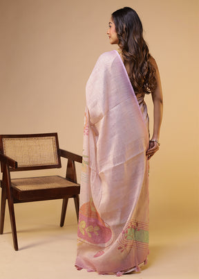 Pink Linen Silk Saree With Blouse Piece