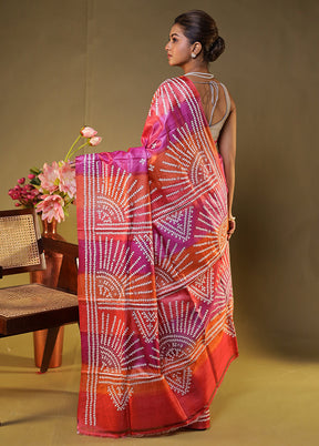 Multicolor Handloom Kantha Stitch Pure Silk Saree With Blouse Piece