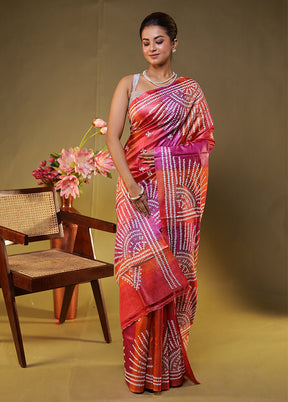 Multicolor Handloom Kantha Stitch Pure Silk Saree With Blouse Piece