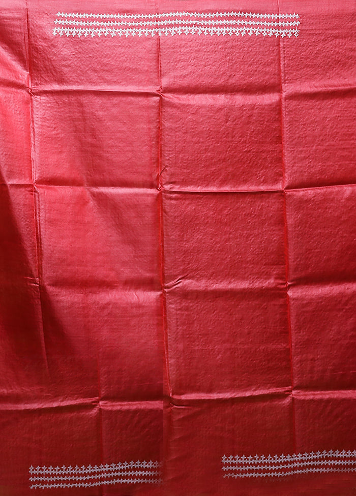 Multicolor Handloom Kantha Stitch Pure Silk Saree With Blouse Piece