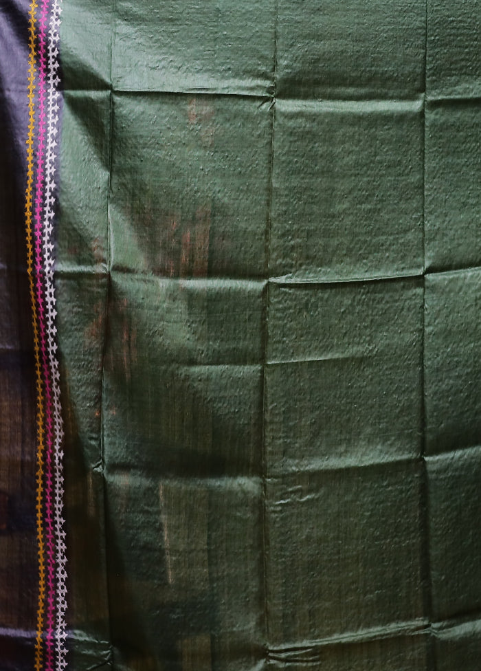 Multicolor Handloom Kantha Stitch Pure Silk Saree With Blouse Piece