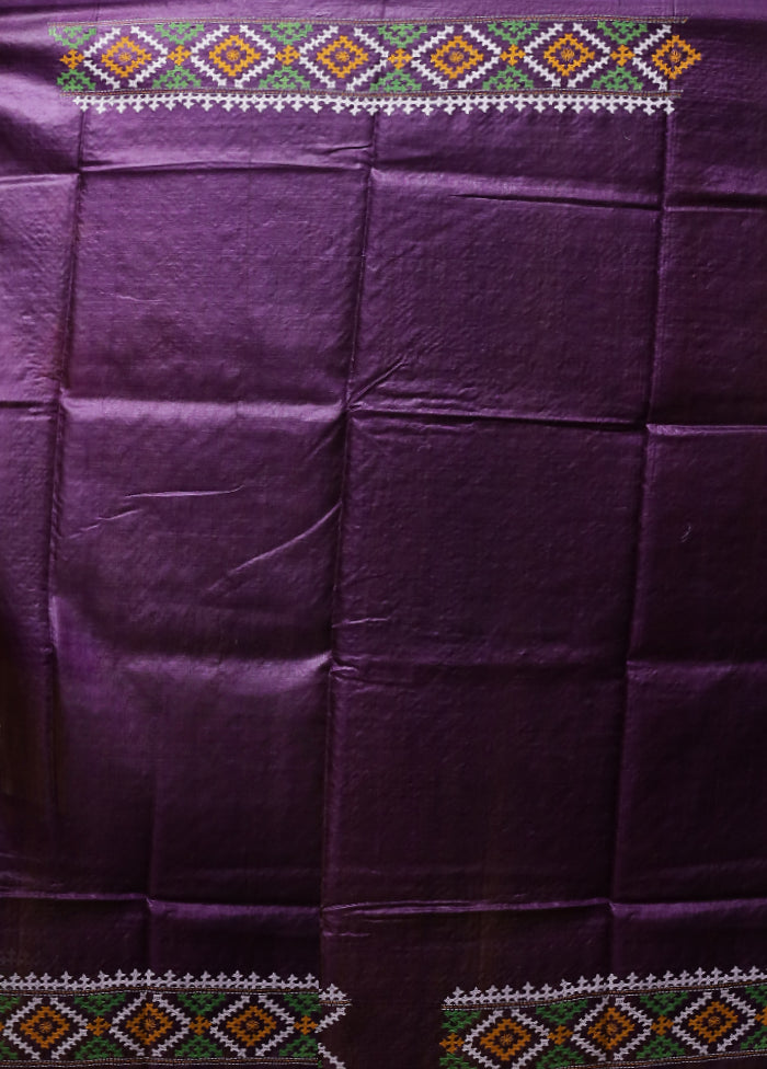 Multicolor Handloom Kantha Stitch Pure Silk Saree With Blouse Piece