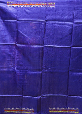 Multicolor Handloom Kantha Stitch Pure Silk Saree With Blouse Piece