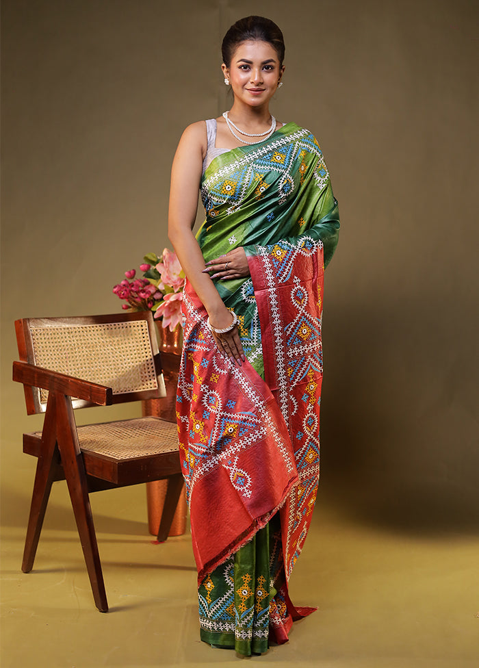 Maroon Handloom Kantha Stitch Pure Silk Saree With Blouse Piece