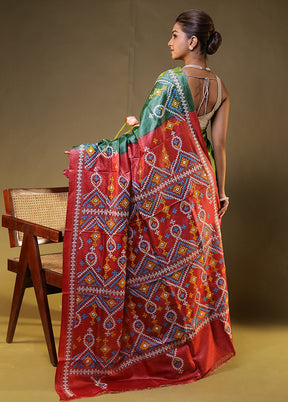 Maroon Handloom Kantha Stitch Pure Silk Saree With Blouse Piece