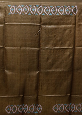 Maroon Handloom Kantha Stitch Pure Silk Saree With Blouse Piece