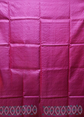 Pink Handloom Kantha Stitch Pure Silk Saree With Blouse Piece
