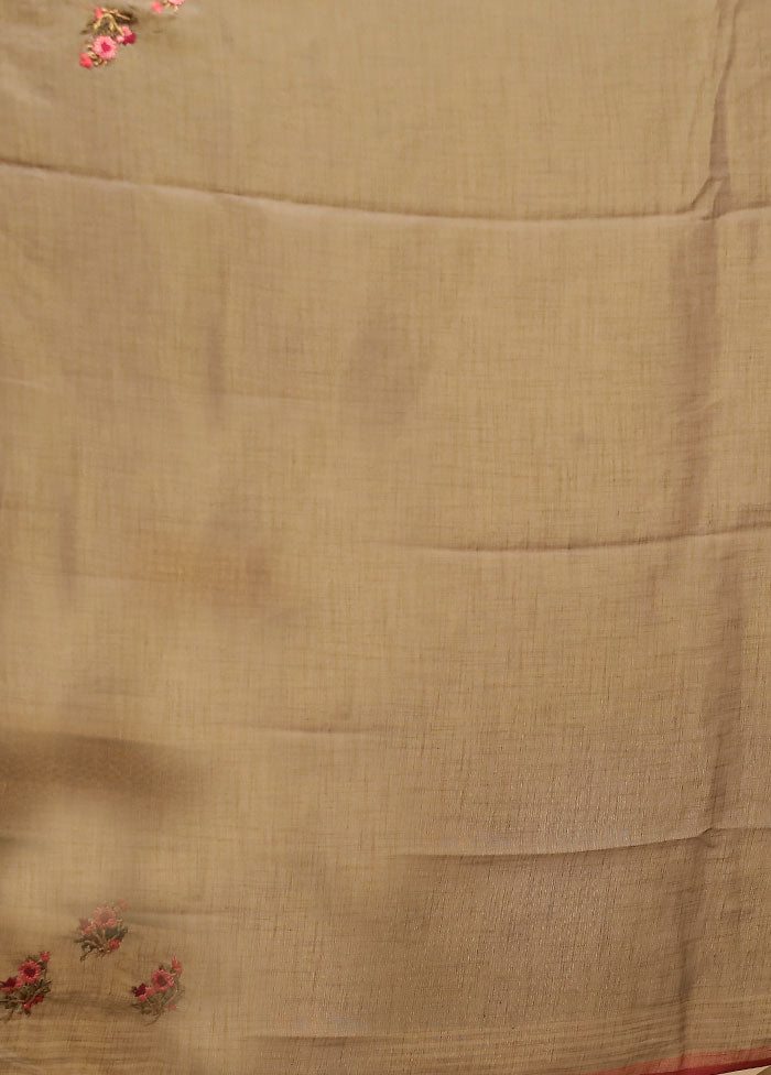 Cream Linen Silk Saree With Blouse Piece