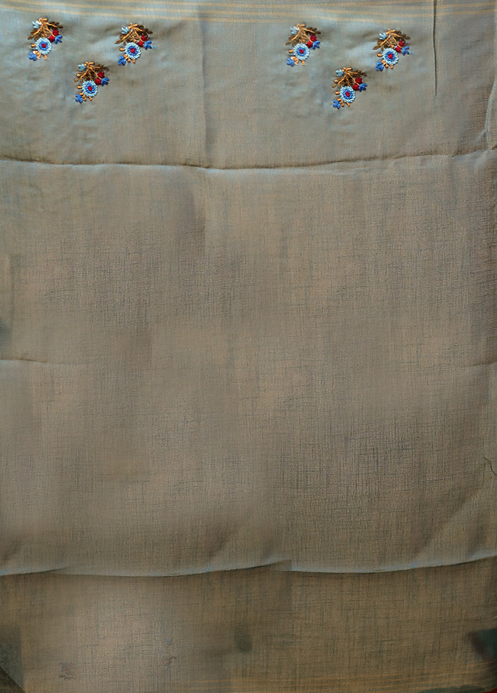 Blue Linen Silk Saree With Blouse Piece