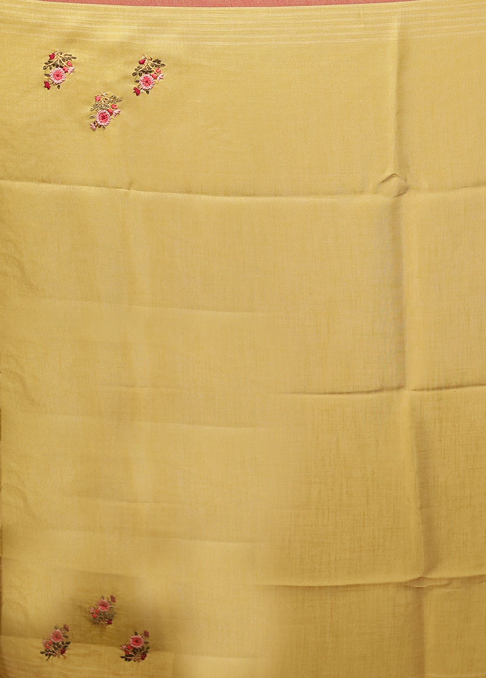 Yellow Linen Silk Saree With Blouse Piece