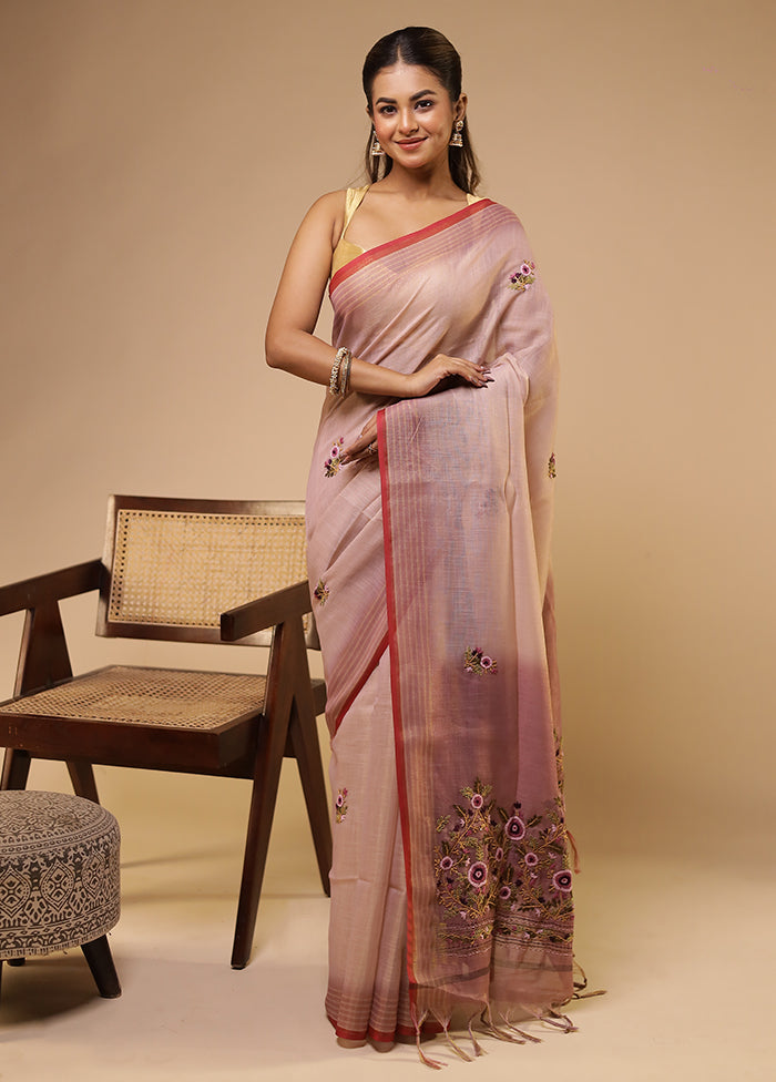 Purple Linen Silk Saree With Blouse Piece