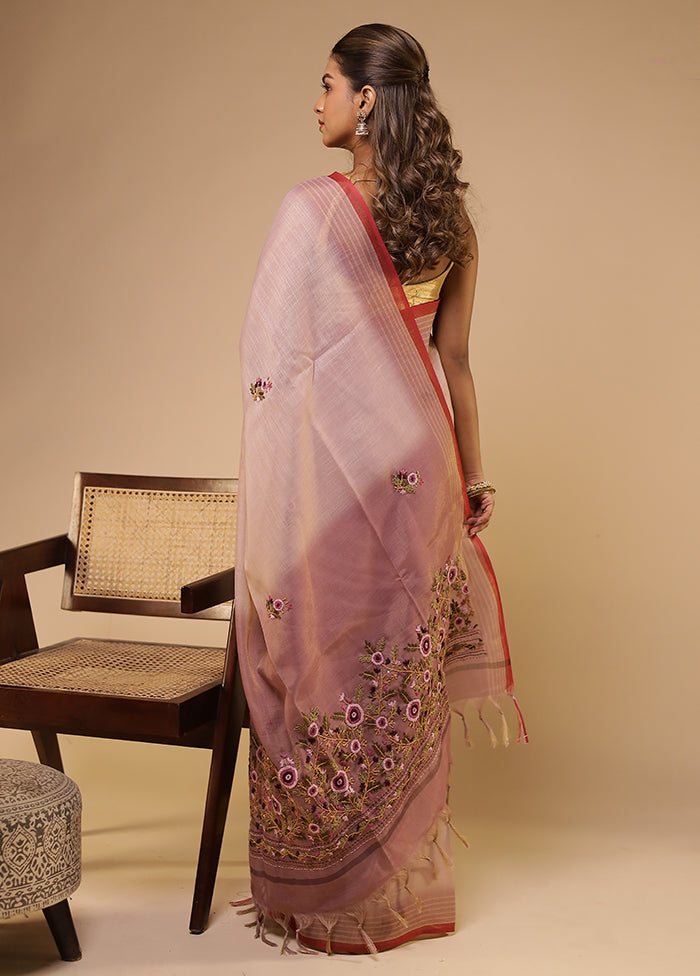 Purple Linen Silk Saree With Blouse Piece
