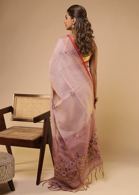 Purple Linen Silk Saree With Blouse Piece