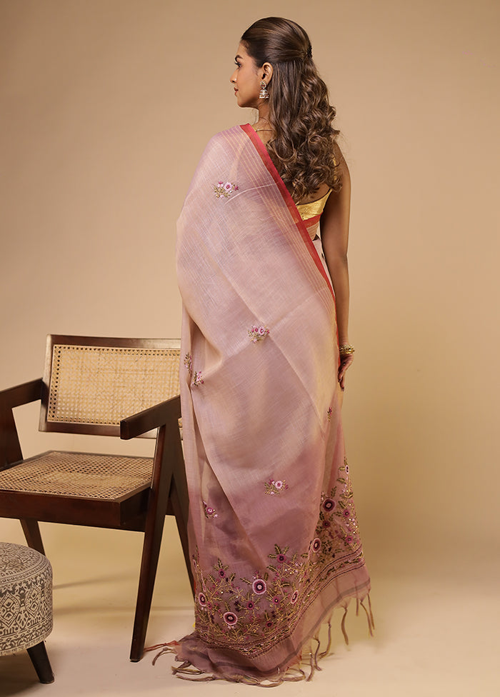 Purple Linen Silk Saree With Blouse Piece