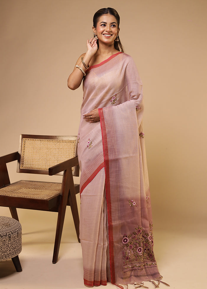 Purple Linen Silk Saree With Blouse Piece